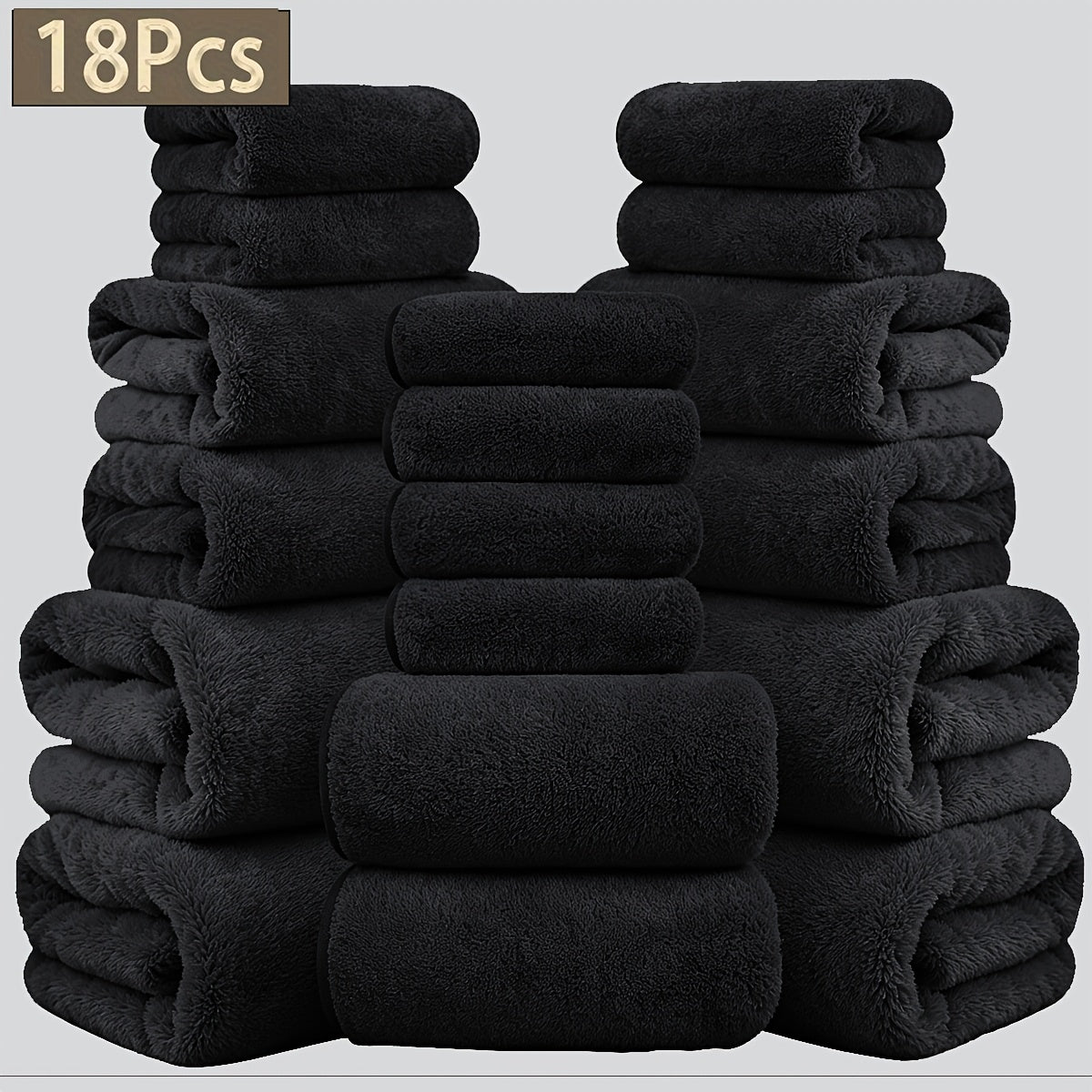 18pcs Coral Velvet Towel Bath Towel Set, 4 Bath Towels, 4 Towels, 10 Square Towels, Suitable for Hotel, Home, Travel, Spa