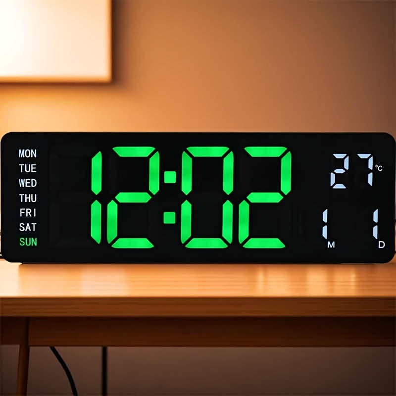 1pc 16inch Smart Digital Wall Clock - Large Color LED Display, Auto 10-Level Brightness, 12/ 24H Time, Temperature/ Humidity Monitor, Dual Alarm with Snooze, USB Powered, Perfect for Living Room/ Office/ Bedroom(Includes Remote Control)