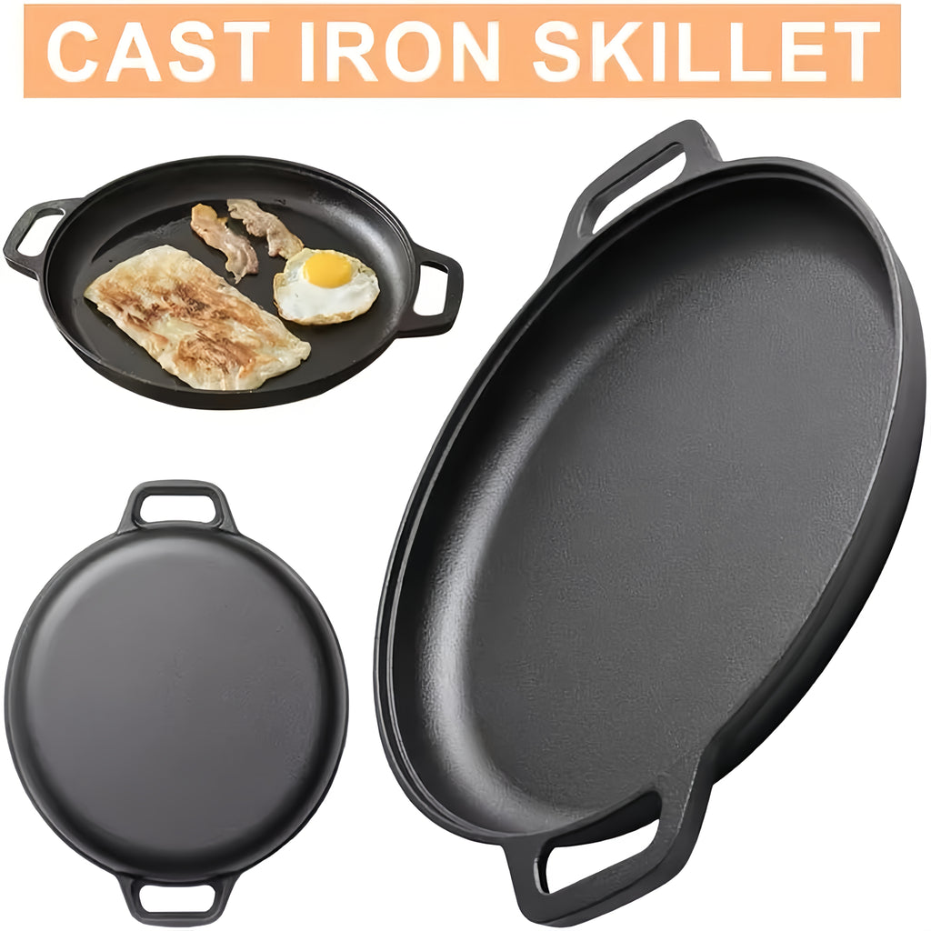 1/2/4pcs Pre-Seasoned Cast Iron Skillet with Dual Loop Handles - Multi-Function Non-Stick Griddle Pan for Pizza, BBQ, Pancakes | Oven, Stovetop, Grill & Campfire Safe | Even-Heating Durable Kitchen Gadget for Home & Outdoor Cooking