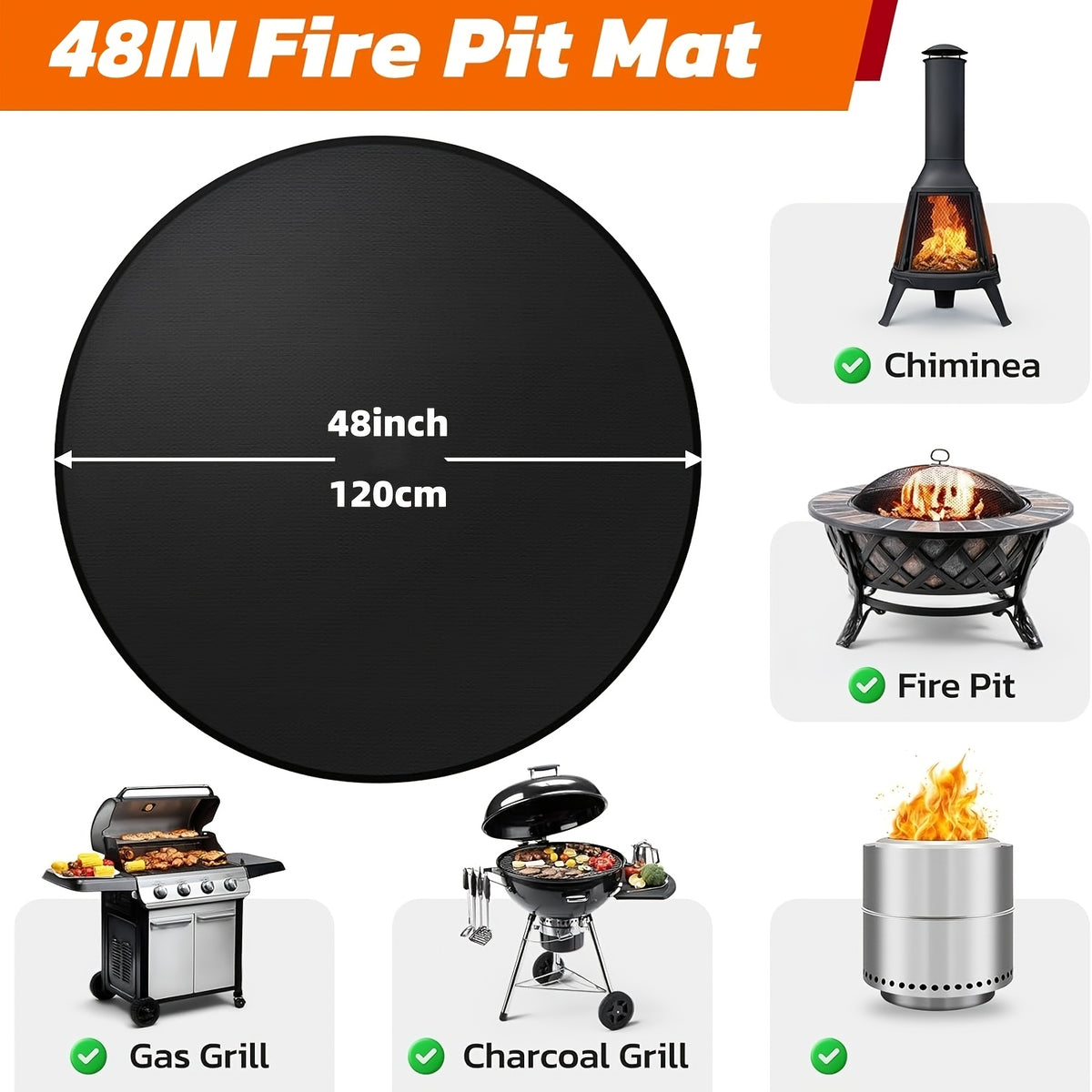 Large BBQ Grill Mat That Is Double-Sided, Fireproof, And Heat-Resistant, Suitable for Outdoor Grills, Fireplaces, Fire Pits, And Smokers. It Serves As a Waterproof And Oil-Proof Protector for Decks And Patios, And Is Easy to Clean