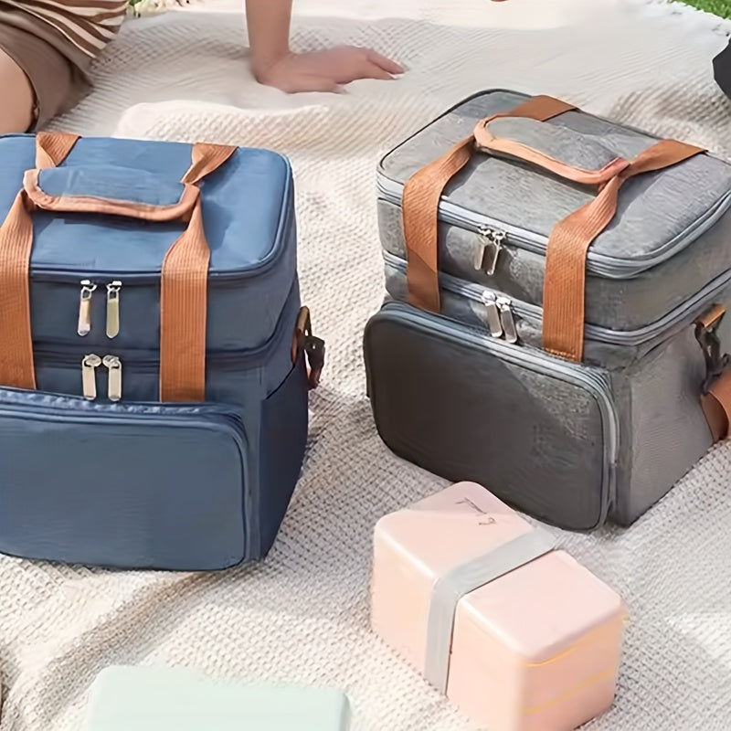Expandable Double-Layer Insulated Lunch Bag - Leakproof, Durable Cooler Tote for Work, Office, Picnic & Beach - Lightweight with Adjustable Shoulder Strap