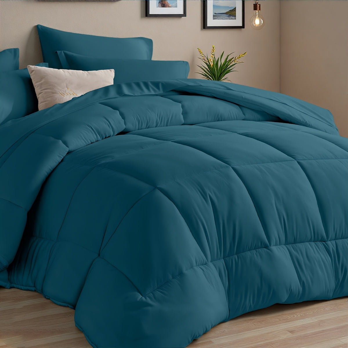 5/7pcs Luxurious Checked Pattern Comforter Set-Multiple Colors Plus Random Color Available, Breathable Comforter-Ultra Soft Fluffy Fiber Filling, Warmth For All Seasons-Bed In A Bag With Comforter, Flat Sheet, Fitted Sheet, Pillowcases
