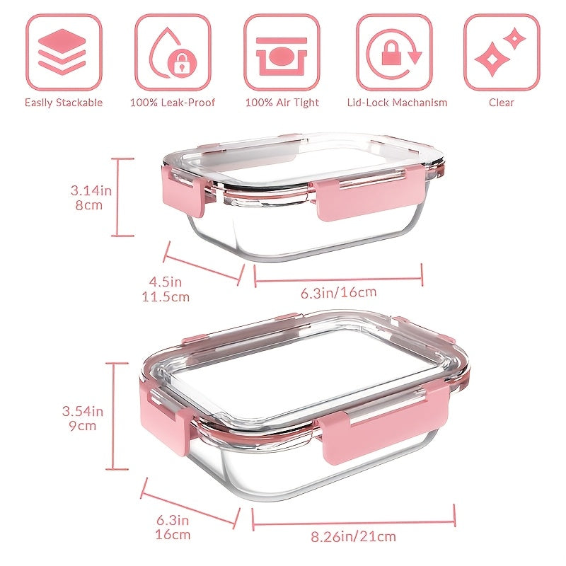 Set of 10 Glass Containers with Lids for Storage, Ideal for Meal Preparation And Pantry Organization. These Lunch Containers Are Leak-Proof And Airtight, Suitable for Use in The Microwave, Oven, Refrigerator, And Dishwasher