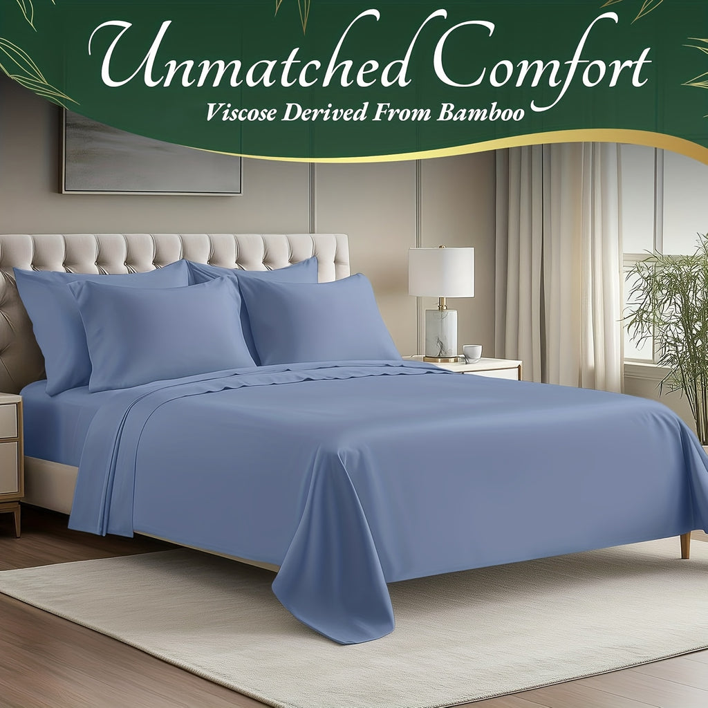 Deep Pocket Bamboo Cooling Bed Sheets 6pcs - Bamboo Luxury Cooling Sheets for Hot Sleepers - Cloud Soft, 17" Deep Pocket Fitted Sheet, Ultra Durable Bed Set for Room Decor