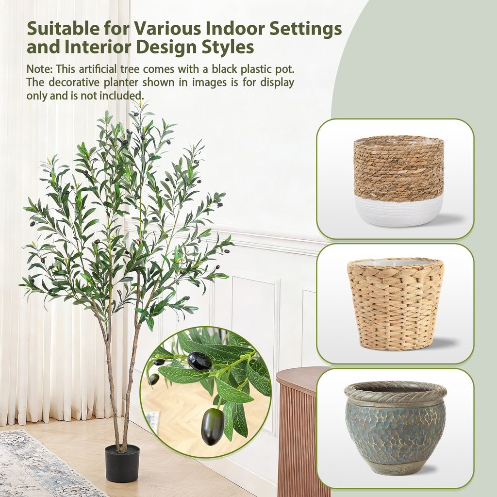 6ft Artificial Olive Tree Thicken Trunk Indoor Tall Faux Plants Fake Tree for Home Living Room Kitchen Decor House Spring Summer Decoration