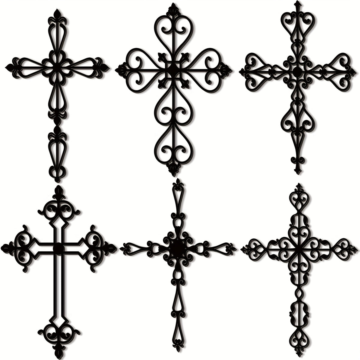 6pcs Wooden Wall Hanging Cross Vintage Hand Carved Wall Crosses Decor for Home Decor Decorative Cross Catholic Crucifix for Living Room, 12 X 8 Inch
