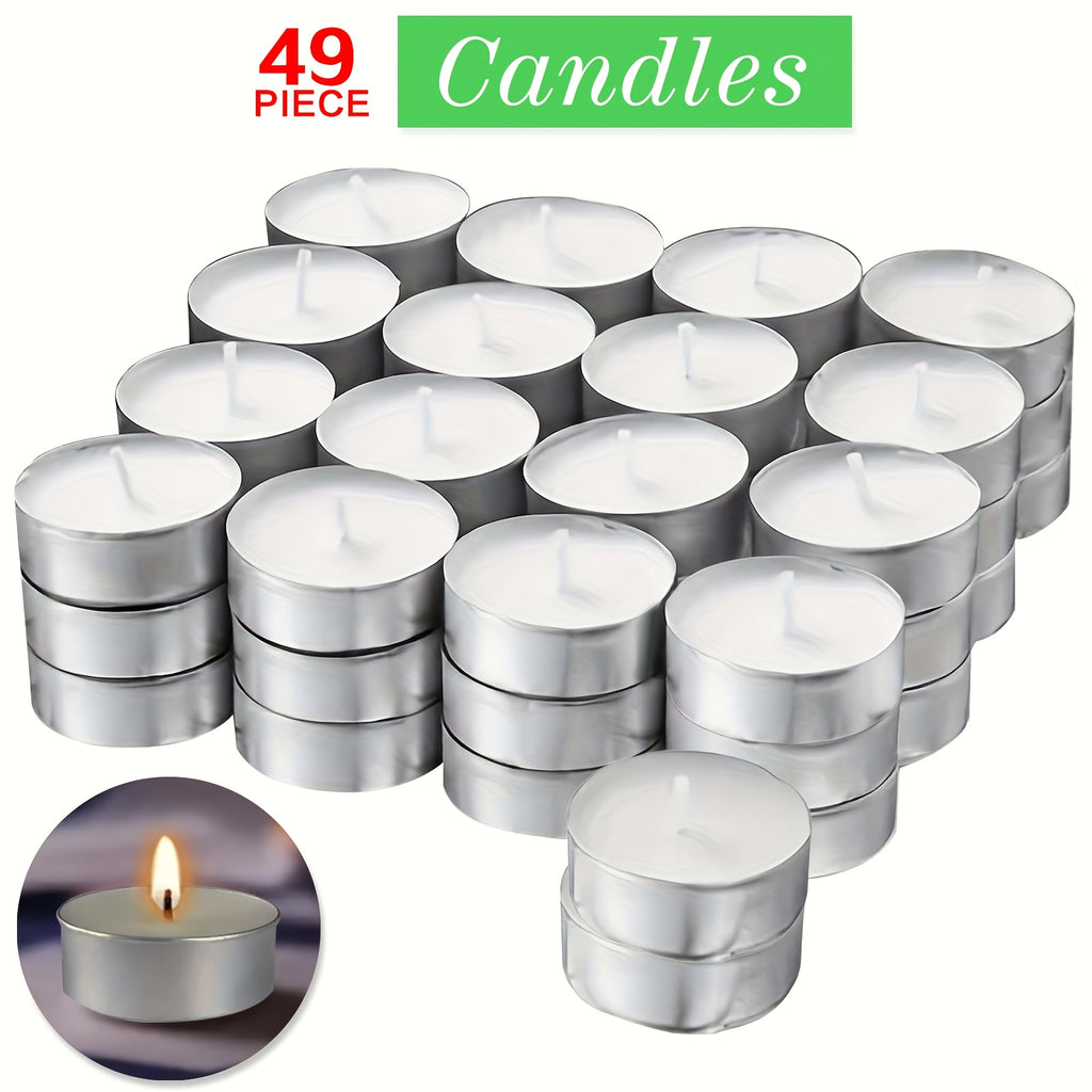 49/99pcs Unscented White Tea Wax Candles - Smokeless, Long-Lasting 2.5 Hour Burn Time for Weddings, Halloween, Christmas, Birthdays & More, Party Supplies, Home Decoration, Simple Decor, Timeless Style, Clean Burning, Holiday Shoppers, Gift Buyers