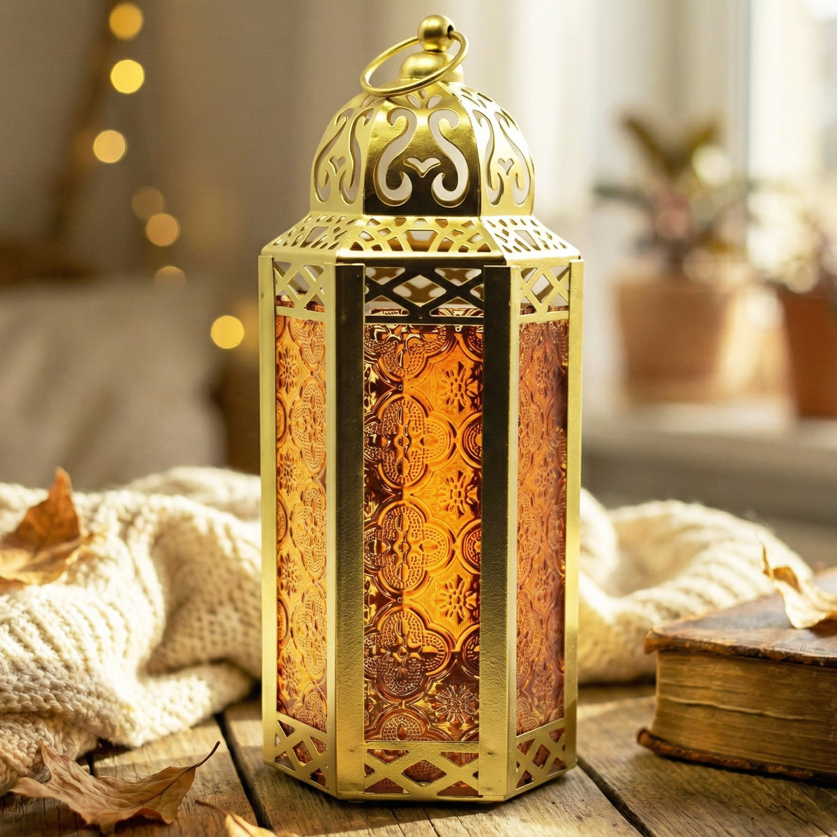 Decorative Moroccan Candle Lantern Holder, Medium, 10.5" Tall
