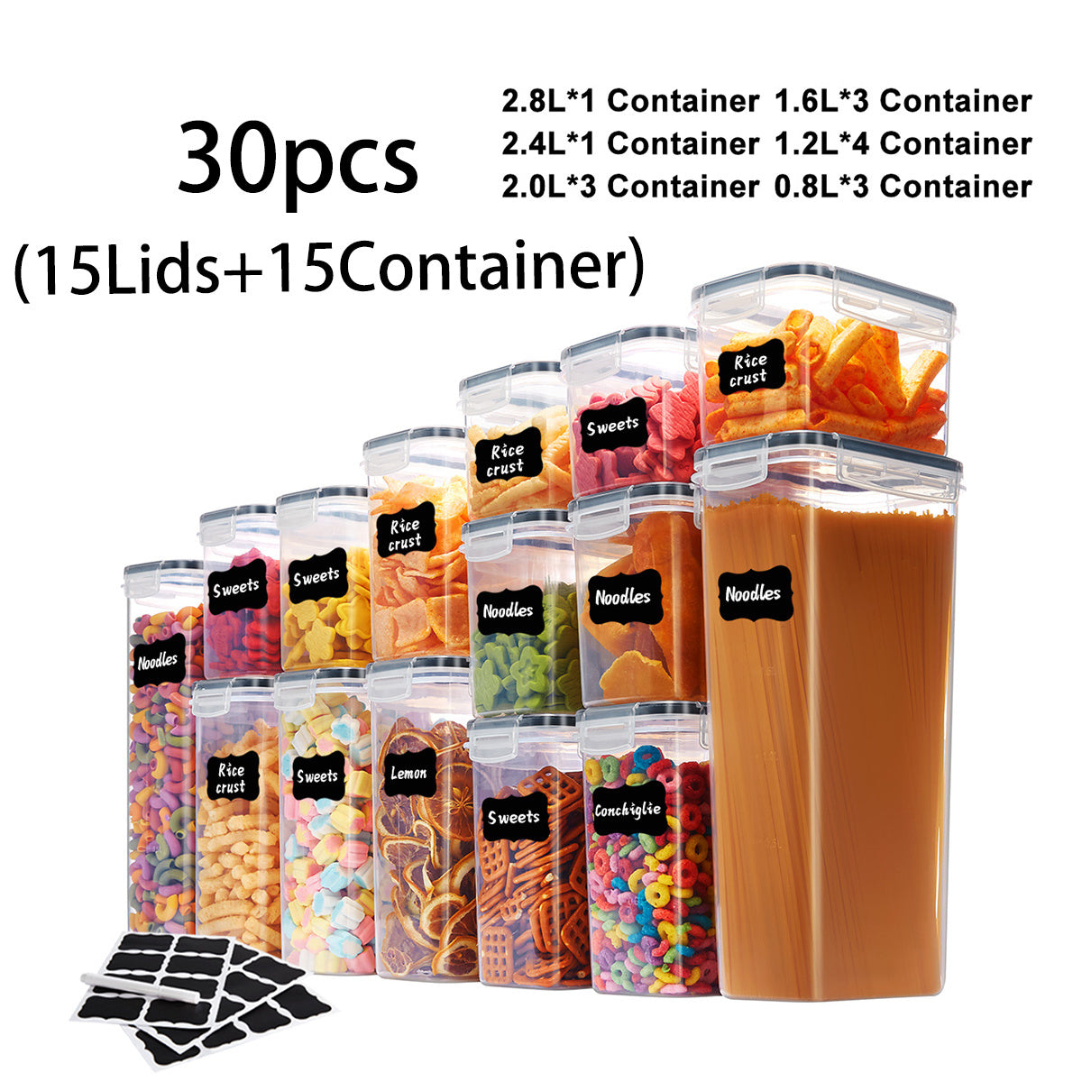 24/30/48/60PCS Airtight RV Stove And Range with Lids - Perfect for Organizing And Storing Kitchen Food Pantries, Grain, Auto Supplies, Accessories, Interior Parts And Accessories, Kitchenware, Kitchen Appliances (12/15/24/30 Lids + Containers).