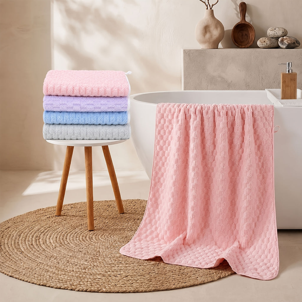 [5pcs Coral Fleece Towels] 5pcs Coral Fleece Bath Towel Set, 4 Soft Absorbent Bath Towels 27" X 55" with Hair Drying Cap, Quick Dry Plush Towels with Hanging Loop for Bathroom, Shower, Home