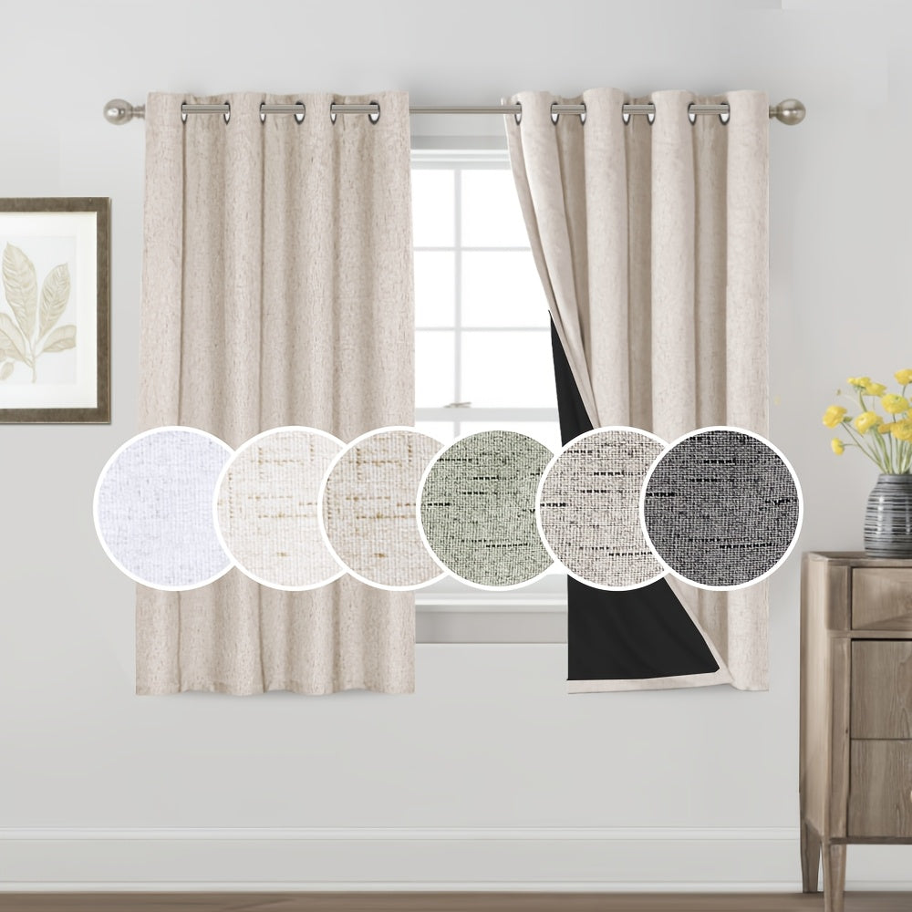 2 Panels 100% Blackout Linen Textured Curtains Thermal Insulated Curtains for Winter Noise Reducing Window Drapes with Grommet for Hall Room Bedroom Living Room PRINCEDECO