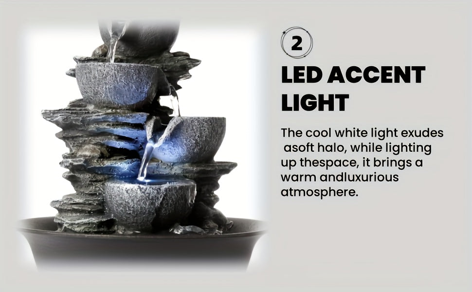 1pc Resin Tabletop Fountain, Indoor Waterfall Fountains with LED Light - Plug, Realistic Rock Design for Soothing Ambiance in Bedrooms, Living Rooms, Offices Or Meditation Spaces