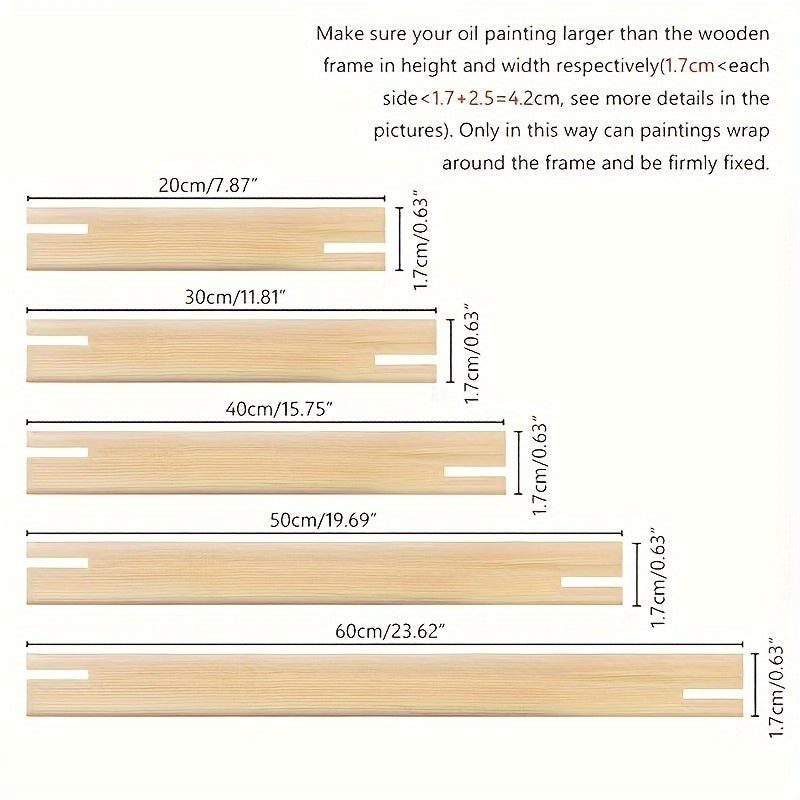 Wood Canvas Frame Kit - 4 Pre-Cut Pine Stretcher Bars with Corner Keys for Oil Painting, Easy Build Frames in Cardboard Box