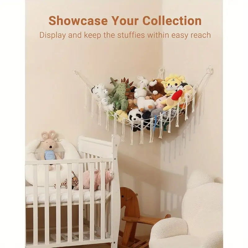 Four Colors Stuffed Animal Storage Storage with Light - Jumbo Doll Corner Stuff Animals Organizer Decorations - Cute Hanging Plushie Net Youngsters Nursery Bedroom Room Decor, Halloween, Christmas And Easter Gifts