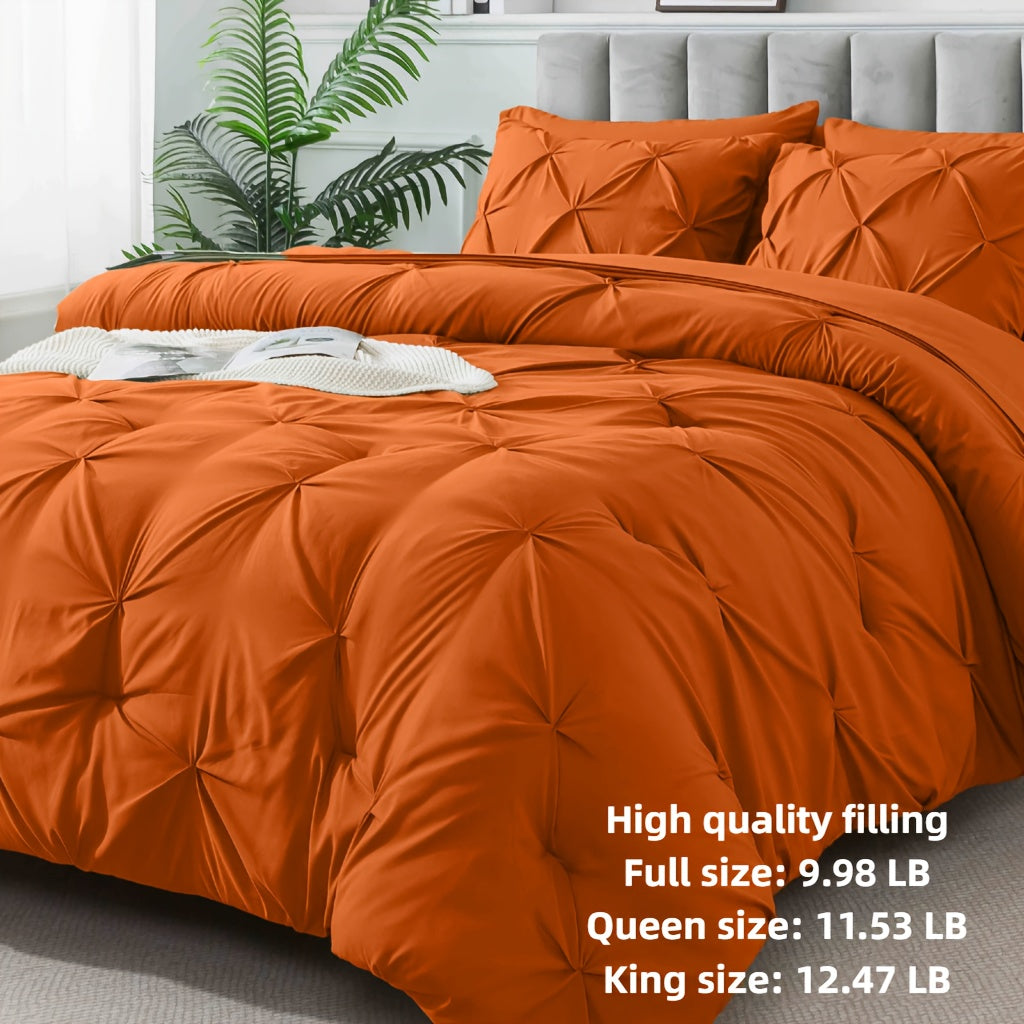 Cosybay 7 Piece Pinch Pleated Comforter Set Queen King Size, Luxury Soft Fluffy Bedding Includes 1 Comforter, 1 Extra Deep Pocket Fitted Sheet, 1 Flat Sheet, 4 Pillowcases & Pillow Covers, Perfect for Halloween Party, Holiday Celebrations & Birthday