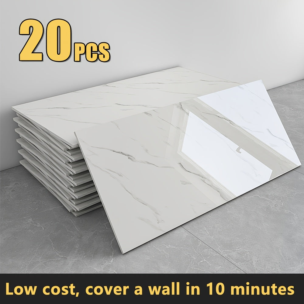 20/40pcs Glossy Marble Pattern Wall Panels Wall Sticker Set, Self-Adhesive Detachable PVC Wall Panels Wall Decals, Waterproof Peel And Stick Backsplash for Kitchen, Bathroom, Living Room, Home, Office, Dorm Decor