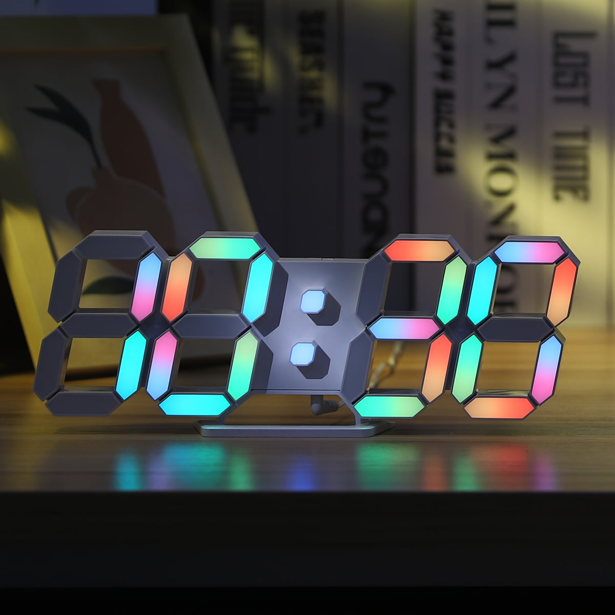 1pc RGB Neon LED Clock 9. 7" Digital Wall Clock Large Display Aesthetic Alarm Clock for Bedroom Living Room, Colorful, Remote Control, Adjustable Brightness, Date/Temperature
