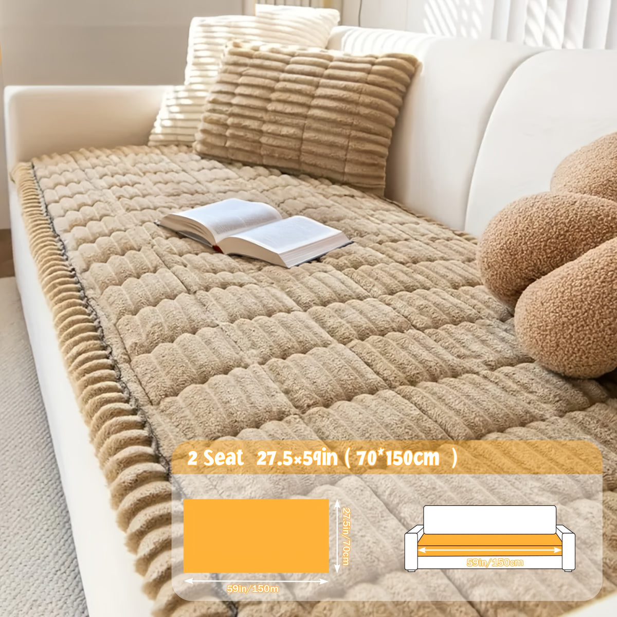 1pc Modern Corduroy Soft Couch Cover Washable, Non Slip Durable Plush Sofa Covers for 2/3/4 Cushion Couch Sofa L Sharped Sofa Slipcover, Thickened Cozy Furniture Protector Bedside Mat, Warm Sitting Pad for Any Seasons, Christmas Home Decor
