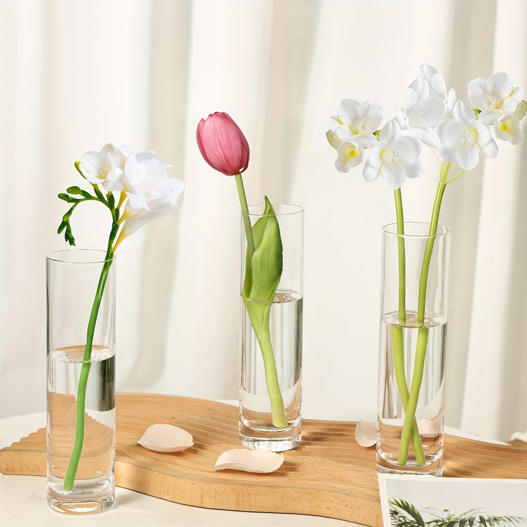 TOMNK 15/30/50pcs Glass Cylindrical Vase for Centerpiece, Clear Small Vase, Handmade Slender Vase Wedding Table Decoration Single Rose Vase Bulk, Home Aesthetics Desk Decoration, Party Decoration
