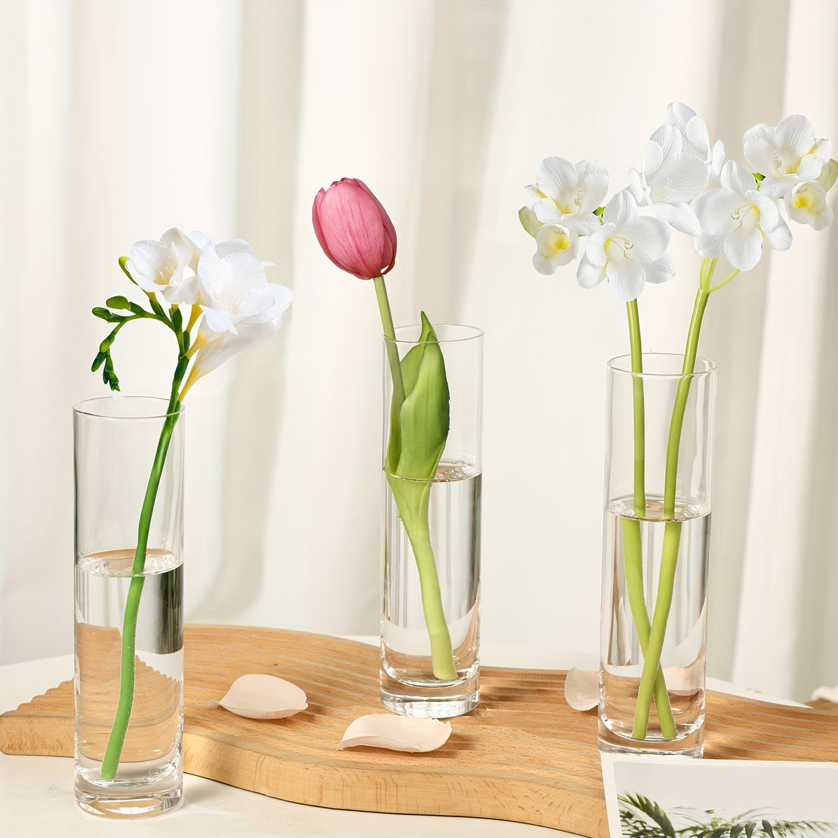 TOMNK 15/30/50pcs Glass Cylindrical Vase for Centerpiece, Clear Small Vase, Handmade Slender Vase Wedding Table Decoration Single Rose Vase Bulk, Home Aesthetics Desk Decoration, Party Decoration