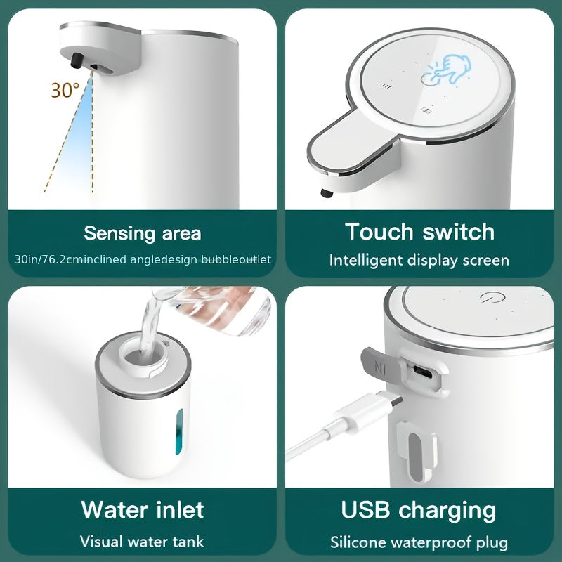 Smart Sensor Soap Dispenser | Automatic No-Touch Liquid Release, 13.53oz Capacity, Four-Level Adjustable Flow Rate, Electric Power Display, Freely Replaceable Fluid, USB Quick Charging, Wall Mount, Nickel