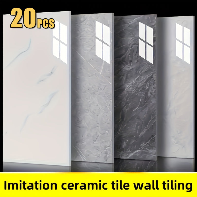 20/40pcs Glossy Marble Pattern Wall Panels Wall Sticker Set, Self-Adhesive Detachable PVC Wall Panels Wall Decals, Waterproof Peel And Stick Backsplash for Kitchen, Bathroom, Living Room, Home, Office, Dorm Decor
