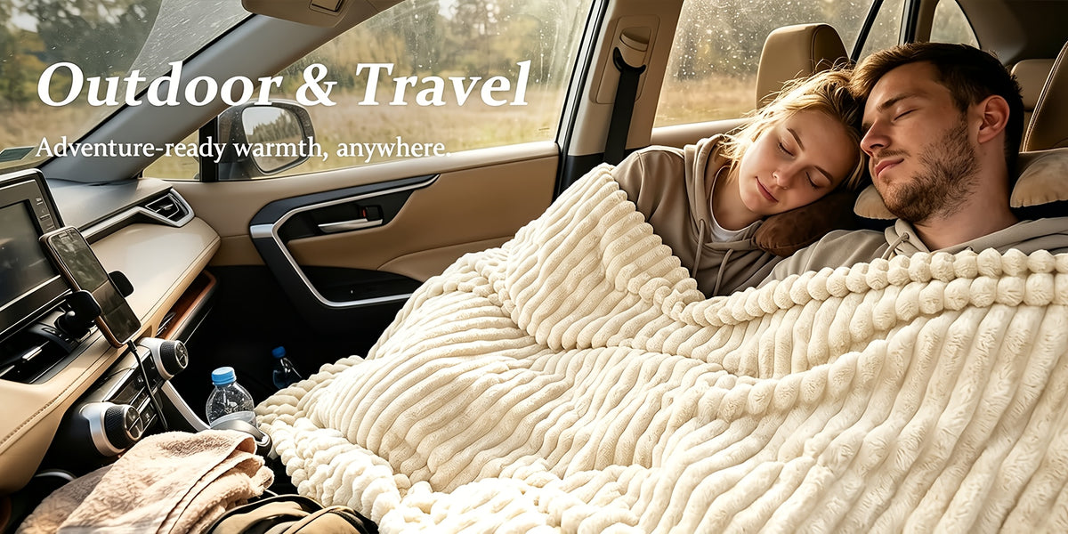 Luxurious Double-Sided Faux Rabbit Fur Throw Blanket - Cozy Striped Flannel, Soft And Warm for Naps, Office, Camping, Sofa - Versatile Polyester Bed Cover, Perfect Christmas Gift