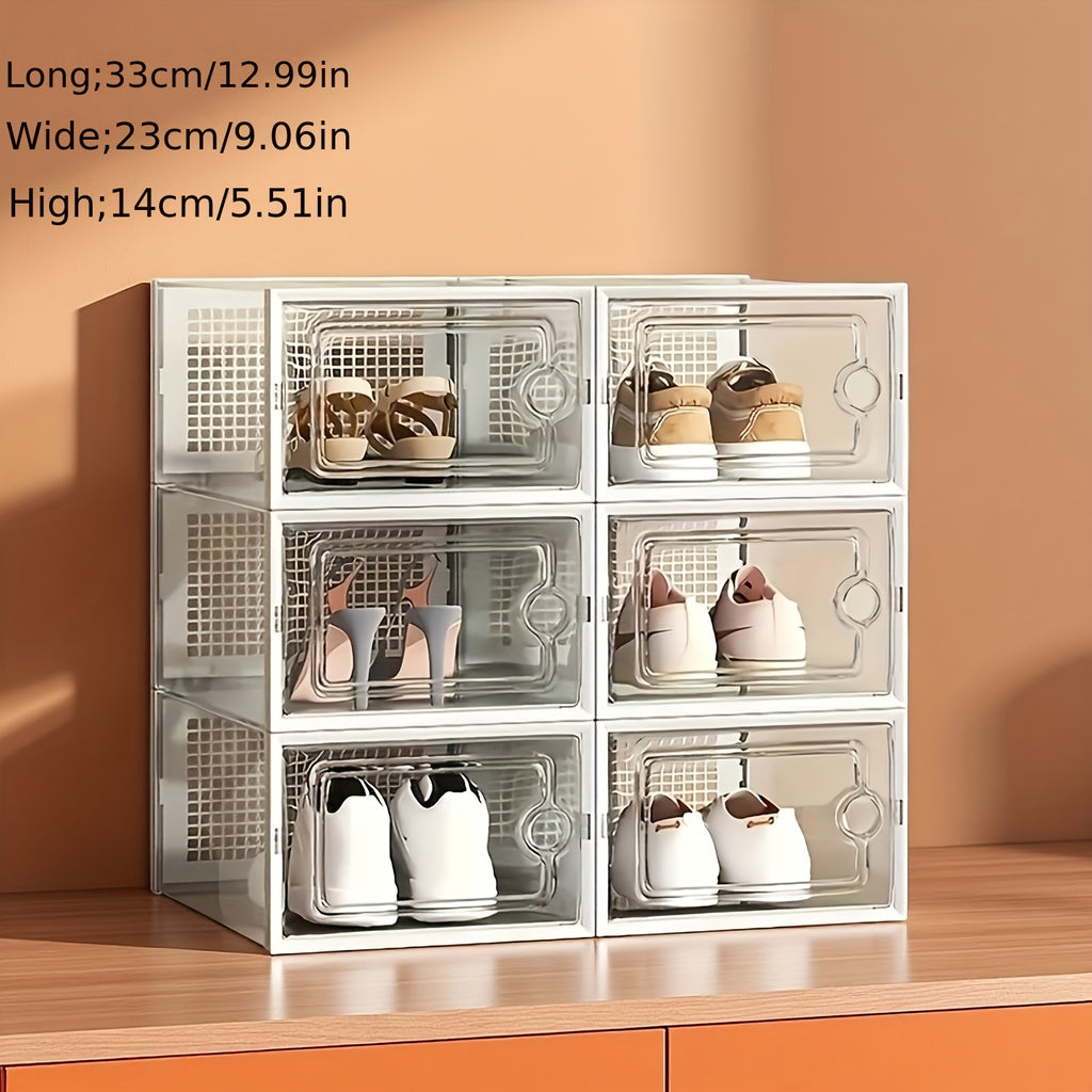 6/12/24pcs Thickened Transparent Shoe Boxes with Lid, Foldable Stackable Free Combination Shoe Rack, Plastic Sneaker Container, Space Saving Storage Organizer for Entryway Bedroom, Home Shoe Box Shoe Racks Shoe Storage Organizer Shelf