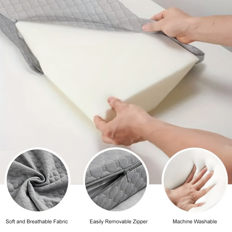 Mattress Gap Filler Pillow with Removable Cover, Triangular Headboard Bed Wedge in White or Grey for Twin, Full, Queen and King Bedrooms