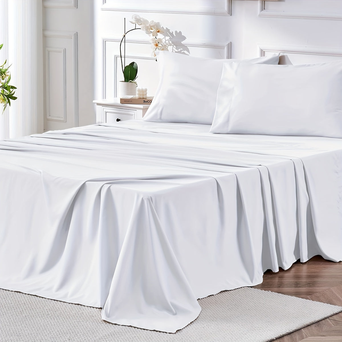 4pcs Queen Size Luxury Hotel-Grade Bed Sheet Set - 2000TC Ultra Soft & Breathable Microfiber with 14" Deep Pocket, Shrinkage & Fade Resistant, Lavender Elegant Deep Pocket Fitted Sheet, Flat Sheet & 2 Pillowcases for Mattresses, All-Season Easy Care Beddi