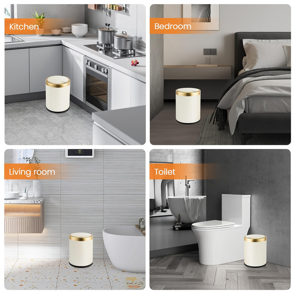 1pc 3.17gal Luxury Large Capacity Push-Lid Trash Can, Dual Inner Buckets, Bathroom Trash Can, Odor-Sealing Oval Garbage Bin, Modern Plastic Waste Container for Kitchen, Bedroom, Living Room, Bathroom. Gifts for Labor Day, Halloween, And Christmas