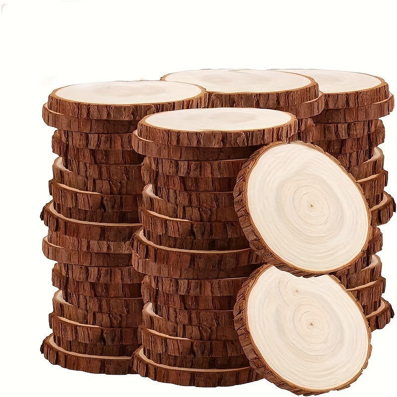 28pcs Wooden Coasters Natural Tree Bark Log Slices (2.7-3.5 Inches) | Unpolished Wood Slices Handicraft Art Supplies/ Christmas Decoration Materials/ Woodworking Tool Additions