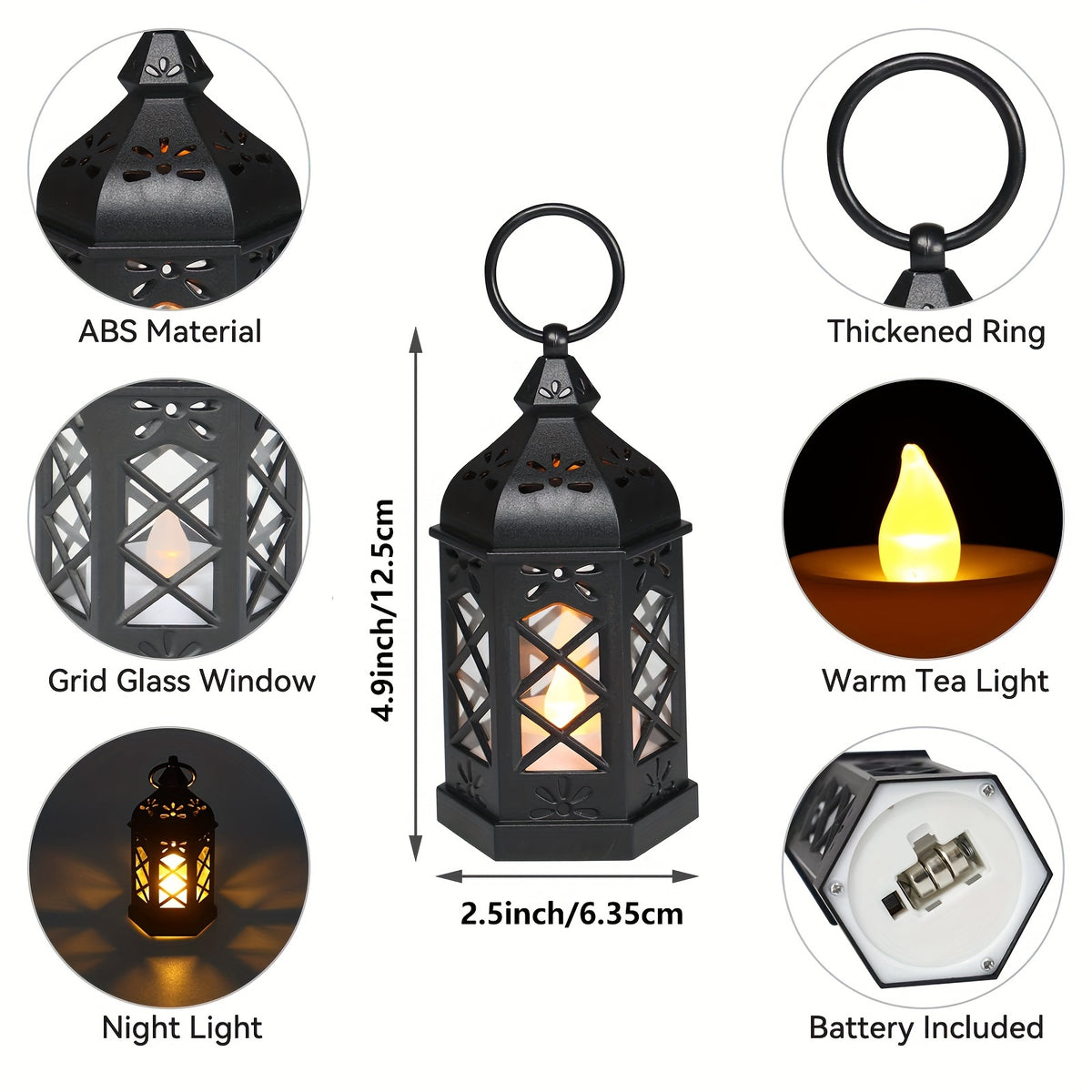 Set of 12 LED Lanterns, Decorative Candle Lanterns, Vintage Hanging Lanterns, Moroccan Style for Wedding And Christmas Decor, Halloween Decorations, And Table Centerpieces