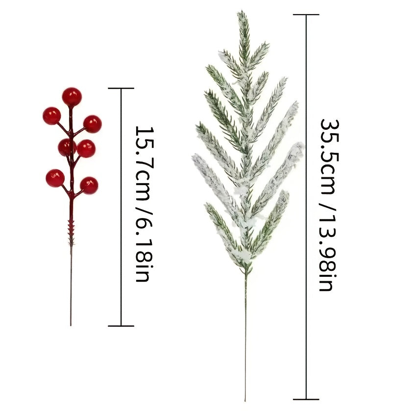 20pcs 14in Artificial Christmas Greenery Stems with Red Berries for DIY Wreaths, Xmas Tree Decor, Holiday Centerpieces, Indoor Home Decor, Christmas Vase Fillers