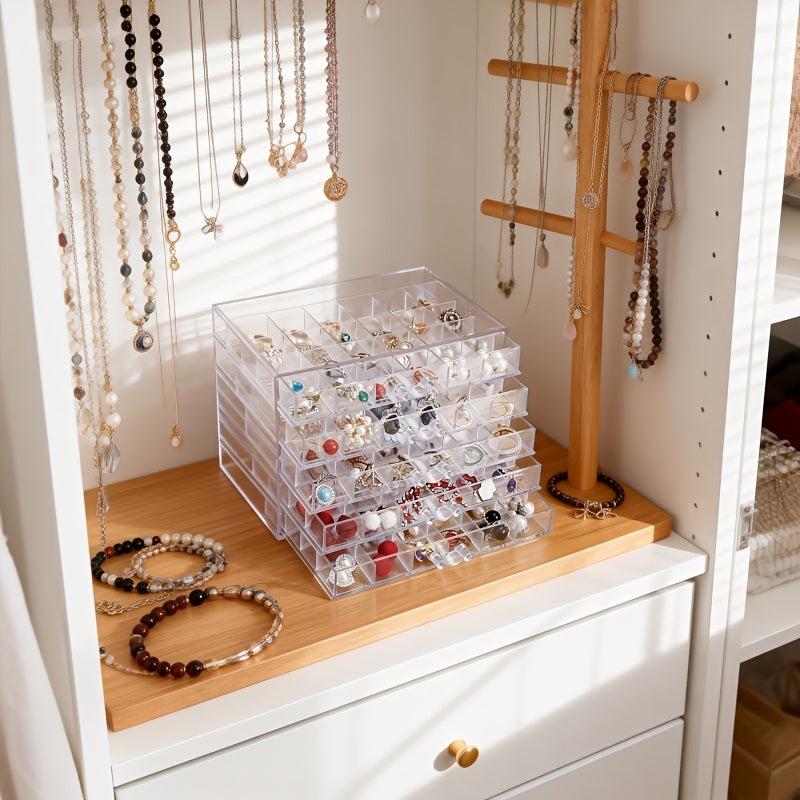 72/120 Layered Jewelry Storage Boxes, Fashionable Acrylic Jewelry Storage Boxes, Suitable for Storing Earrings, Necklaces, Bracelets, Rings, Bracelets, Watches and Other Jewelry. Large-capacity Designed Accessory Storage Boxes, the First Choice for C