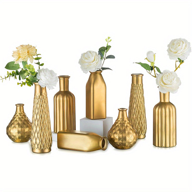 Golden Glass Vase, Cylindrical Home Decor, Art Deco Style, Holds Water, Golden Electroplating Finish, Living Room Kitchen Bathroom Bedroom Decor, Table Centerpieces, Halloween And Christmas Decorations