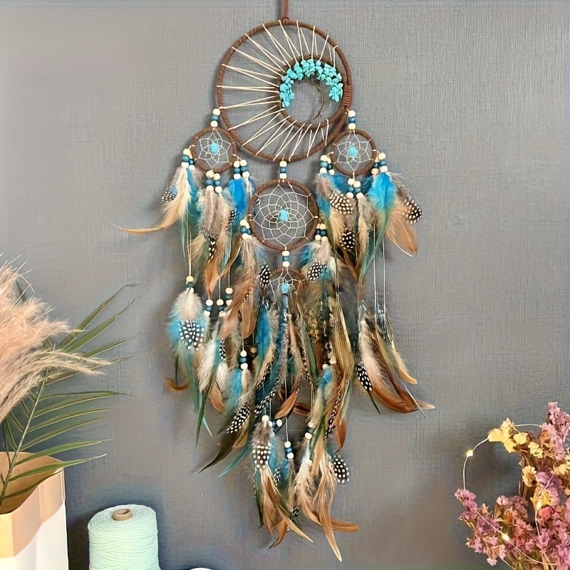 Bohemian Dream Catcher Pendant with Feathers - Natural Elements Door Hanging Decor for Bedroom, No Electricity Needed, Unique Birthday Gift for Girls & Women