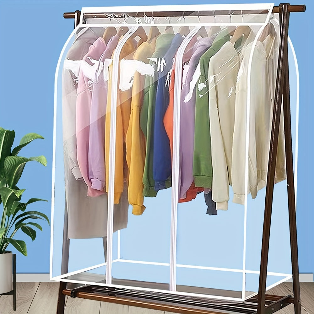 1pc Extra Large Clear Hanging Garment Bag - PVC Zipper Closure Dustproof Closet Organizer for Coats, Suits, Dresses | Sealed Wardrobe Protector for Dorm, Bedroom Storage (Frame Not Included), Bedroom Wardrobe Accessory | Transparent Design | Durable
