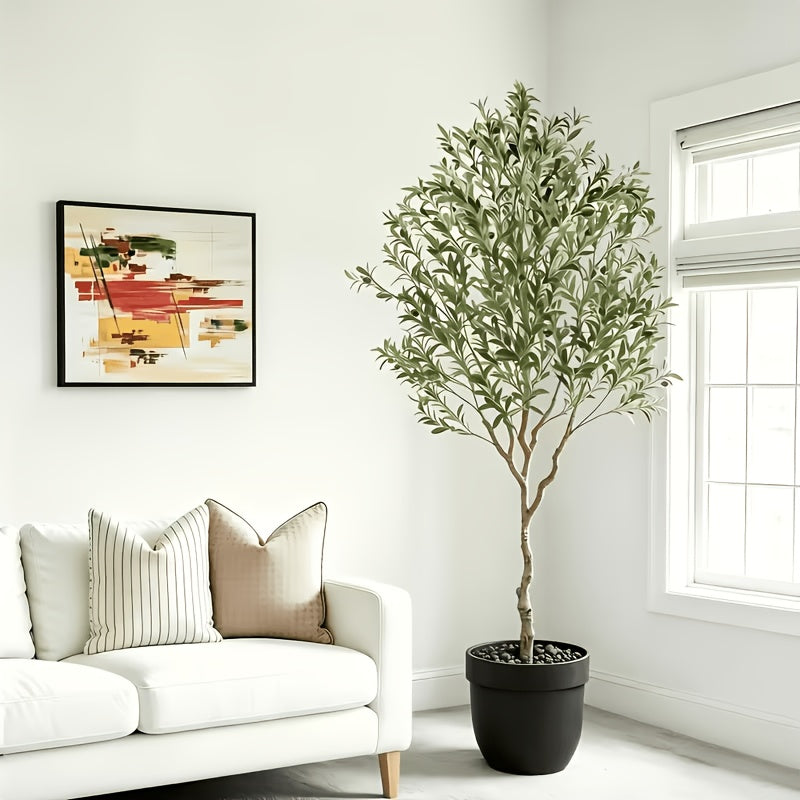 Artificial Olive Tree with Nursery Planter, 74 Inch, 7.2 Foot or 8 Foot Faux Greenery with Lifelike Leaves and Fruits for Home and Patio Styling