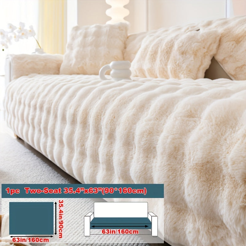 1pc Faux Rabbit Plush Sofa Cover, Winter Warm Thickened Plush Soft Sofa Cover, Pet Favorite, Dog Friendly Sofa Cover, Cushion Protection Cover, Anti Slip Sofa Furniture Protection Cover, Bedroom, Office, And Living Room Decoration Local Warehouse