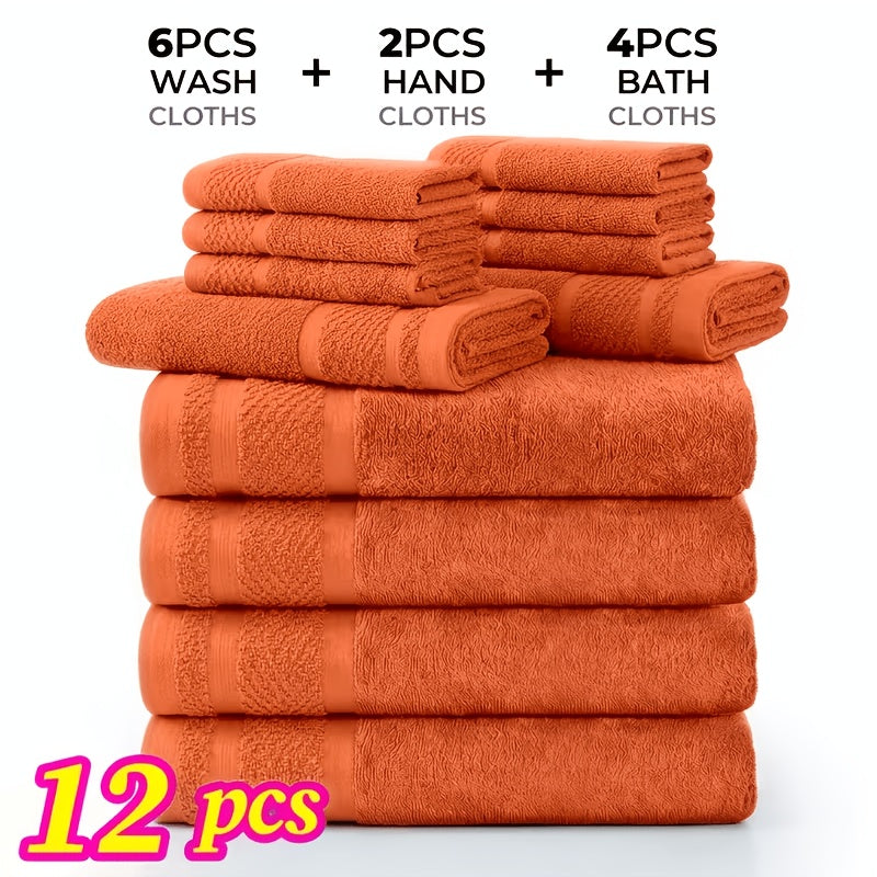 12/24pcs Bath Cloths Set, Hotel Quality Thick Bath Cloths | Highly Absorbent & Quick-Dry | 4/8 Bath Cloths & 2/4 Hand & 6/12 Washcloths, Cotton for Hotel Spa Gym & Home Bathroom Essentials