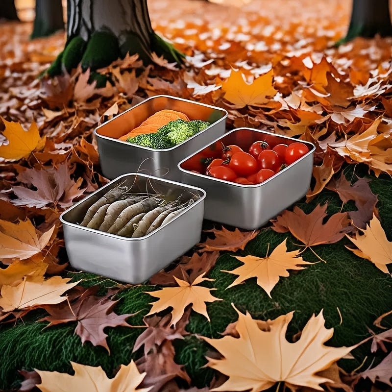6pcs Stainless Steel Food Storage Containers with Lids - Leak-Proof, Stackable, BPA-Free Kitchen Organizer for Refrigerator, Office, School, Camping, Picnic - Dishwasher Safe, Reusable Square Metal Containers for Bread & More