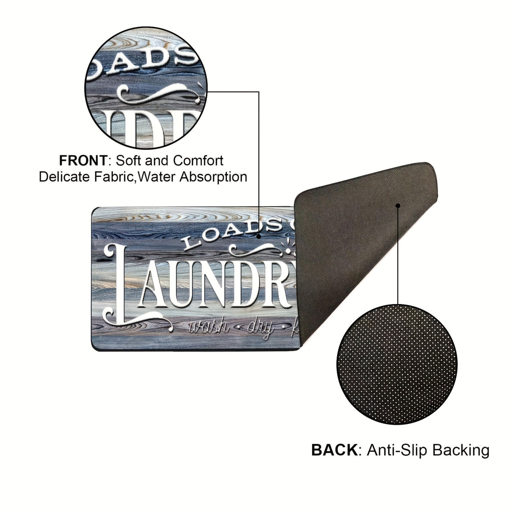 1pc Non Slip Laundry Room High Quality Runner Rug, Decor Non-Skid Comfort Standing Mat Machine Washable Text Design Laundry Mat, Floor Mats & Matting for Kitchen, Porch, Bathroom, Hotel, Commercial Laundry Rooms, And Home, Bathroom Rug 20x60in