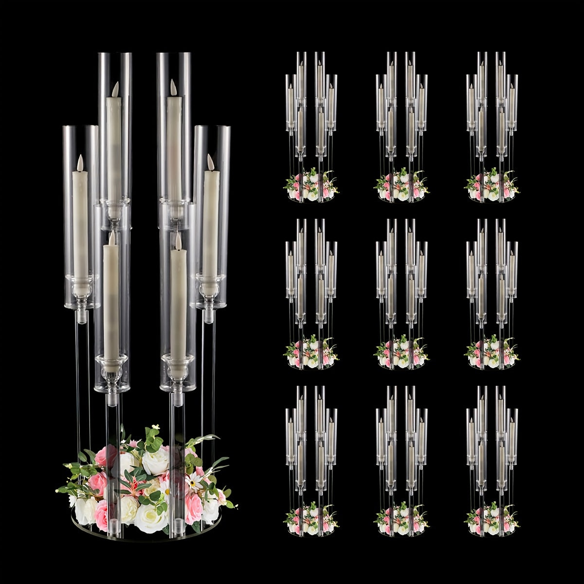 2/4/10/12/20pcs Christmas Acrylic Candleholders For Wedding Bulk, 26.8in Clear Candelabra 6 Arm Candlestick Candle Holder Acrylic For Home Decoration, Party Table Center, Valentine's Day, Anniversary