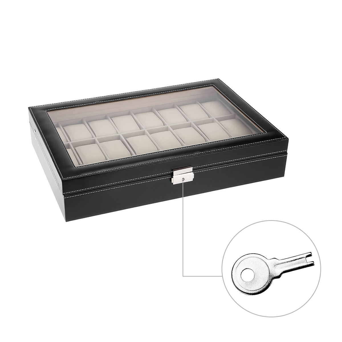 Watch Box, 24 Slots Watch Case, Watch Box Organizer Jewelry Storage with Large Glass Lid, Watch Display Case, Watch Box for Men & Women, Decorative Jewelry Boxes