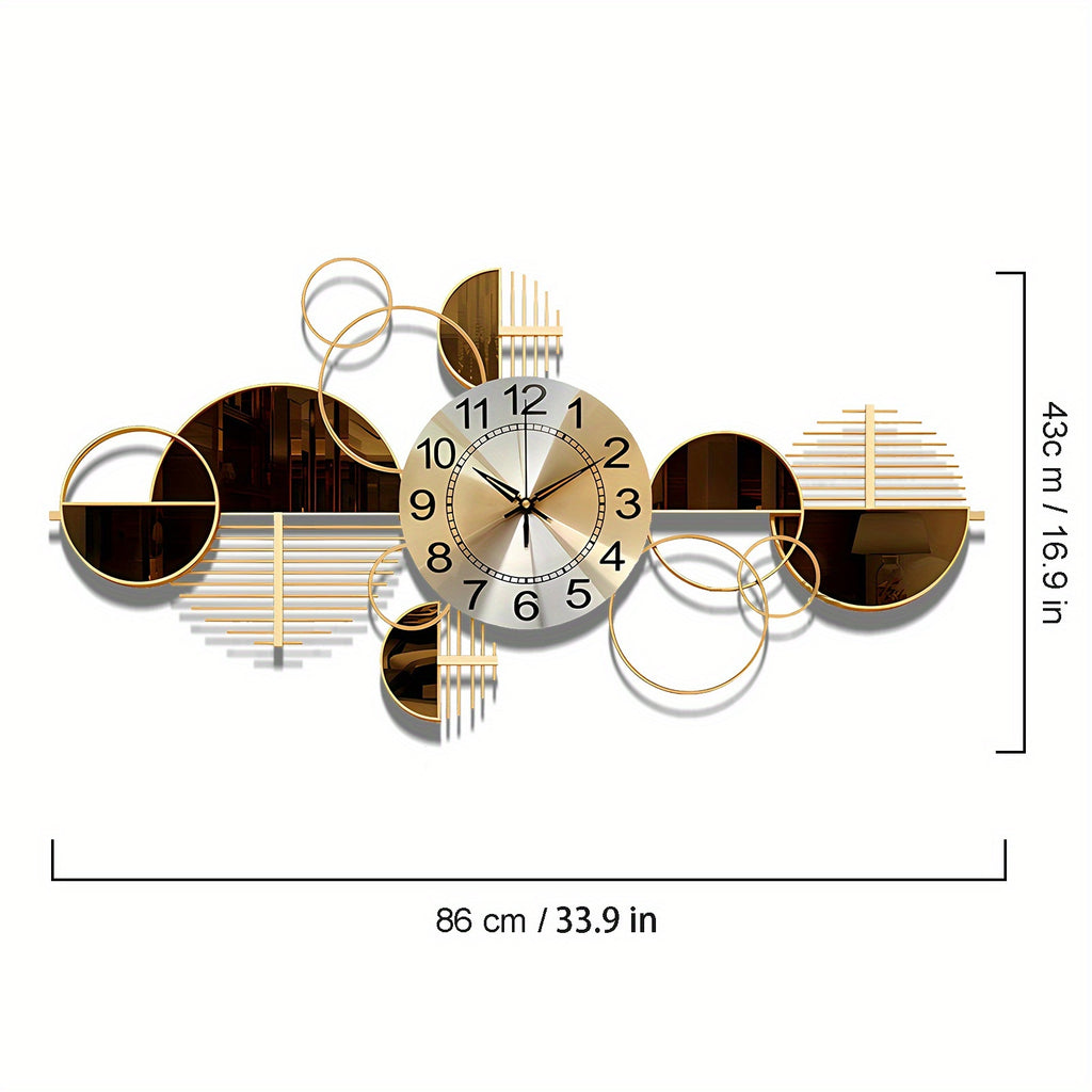 1pc Metal Wall Clock, Rectangle Silent Wall Art Clock for Living Room Bedroom, Modern Decorative Wall Clock with Arched Crown, No-Ticking, 34 x 17 Inch