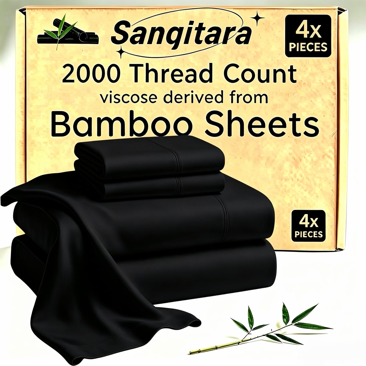 Extra Deep Pocket 10%Bamboo Fiber Bed Sheet Set - Breathable Bed Sheet - Luxury Hotel Bed Sheet Set - Soft, Wrinkle-Resistant, And Comfortable - Easily Fits Extra Deep Mattresses. Includes Pillowcases, Flat Sheet, And Fitted Sheet