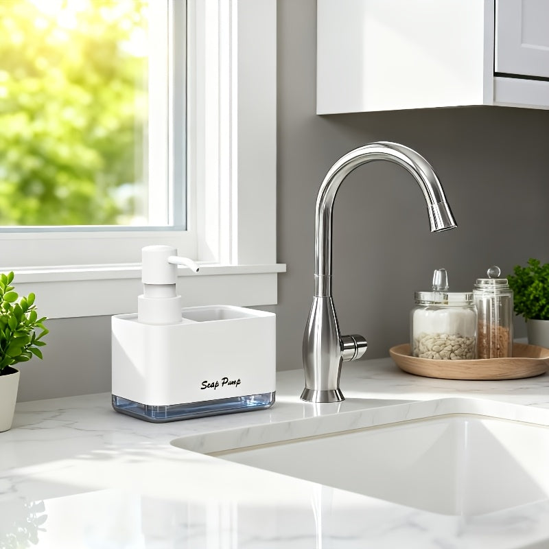 1 Multi-functional Soap Dispenser with Built-in Sponge Holder - Hand And Dish Soap Dispenser Set Detergent Dispenser Sponge Holder 2-In-1 Countertop Soap Pump Dispenser for Kitchen Sink, Ideal Christmas/ Halloween Gift.Shipment From Local Warehouse.