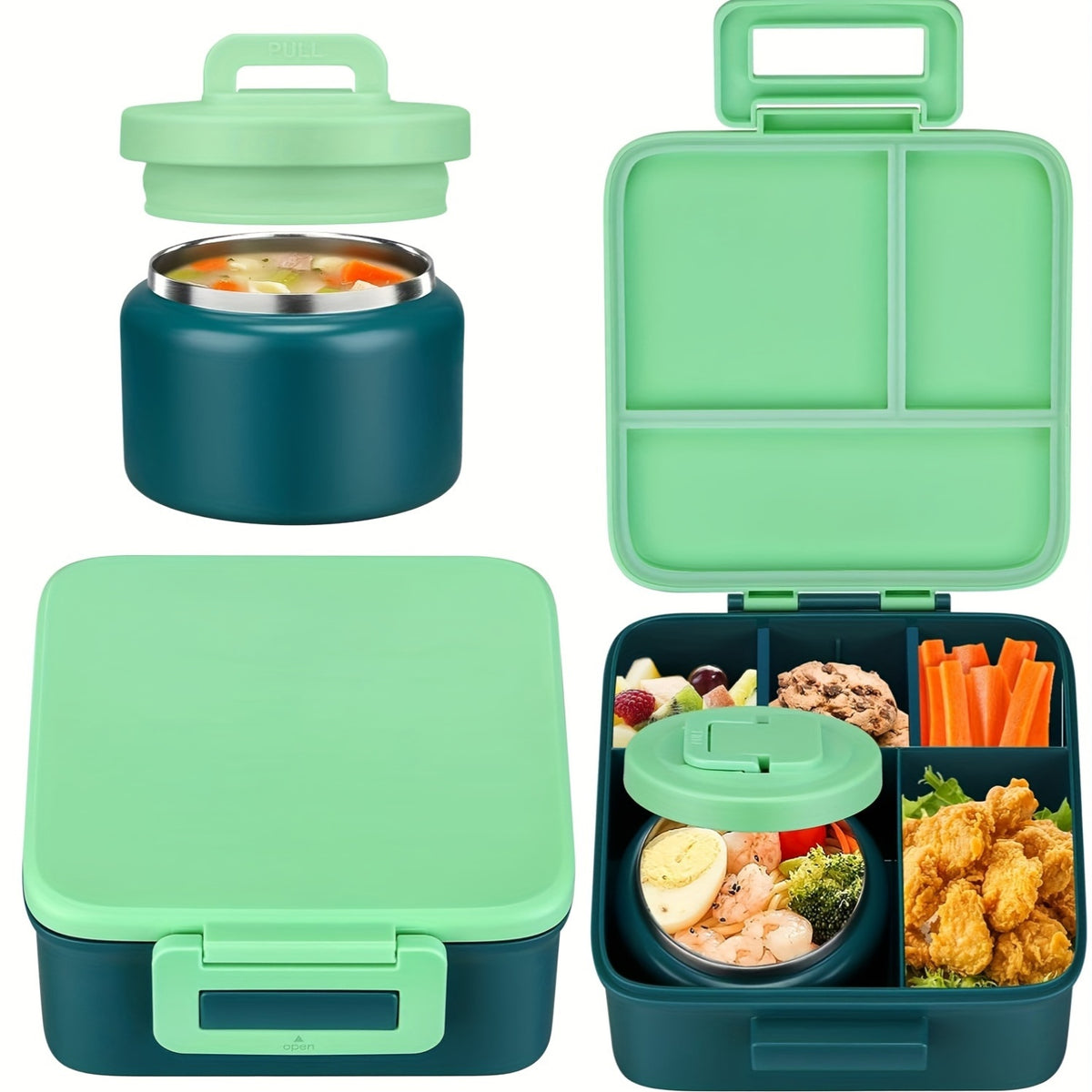 Insulated Lunch Jar Set, 8 oz Stainless Steel Food Jar with Cooling Container in Purple or Green for Back-to-School Meals and Packed Lunches