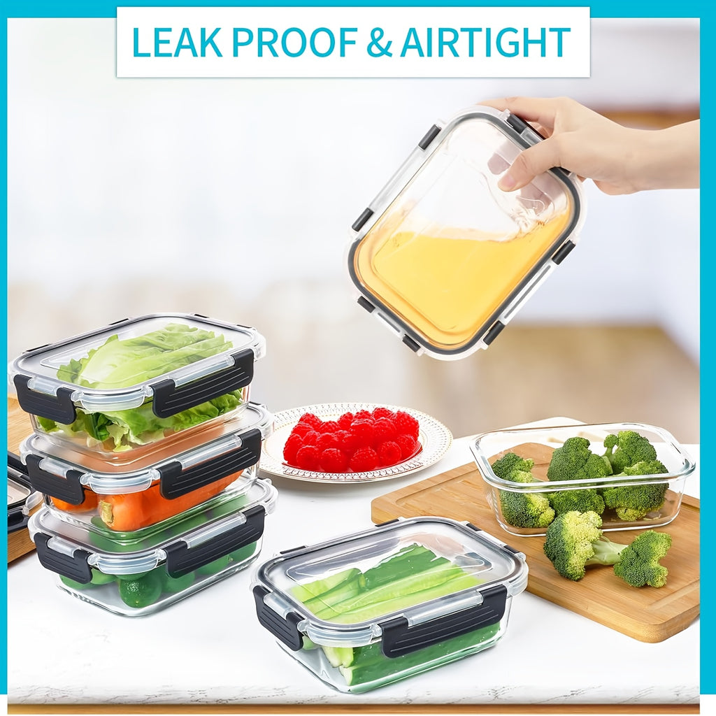 12pcs Glass Food Storage Containers with Lids, Meal Prep, Pantry Kitchen Storage Containers for Lunch, Leak Proof, Airtight Glass Lunch Bento Boxes for Microwave, Oven, Freezer And Dishwasher